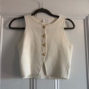 Bobbles and Lace Cream Sleeveless Button-Up Top